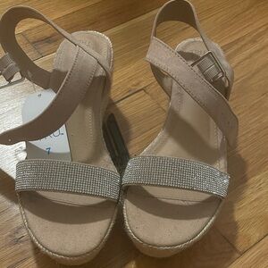 Time and Tru Tan Wedges with Silver Strap
